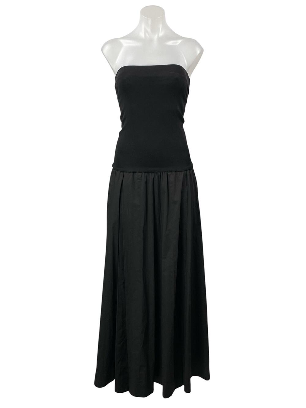 ESSE Black Strapless Tube Bandeau Sleeveless A Line Pleated Maxi Dress Size 8